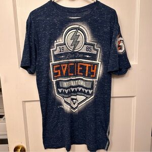 ⭐️ Blue Graphic T-Shirt with Orange and White Design